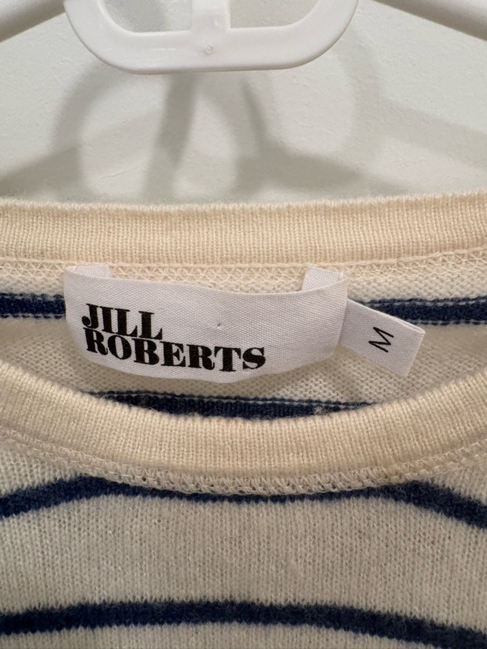 Jill Roberts Navy White Stripe Nautical 100% Cashmere Knit Sweater Size Medium - Picture 2 of 12